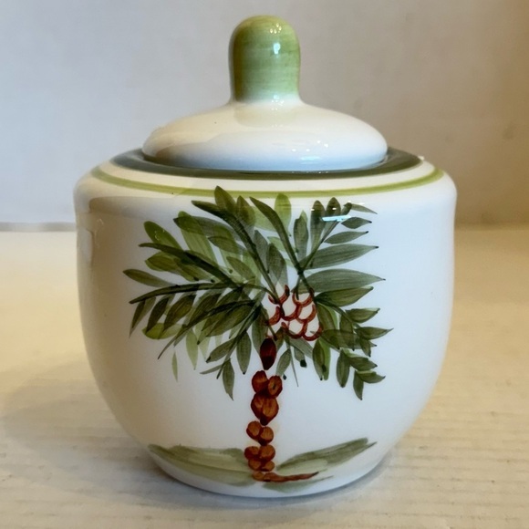 Gibson Designs PALM COURT GIDPAC Sugar Bowl & Lid Green Palm Tree Green Trim - Picture 3 of 12